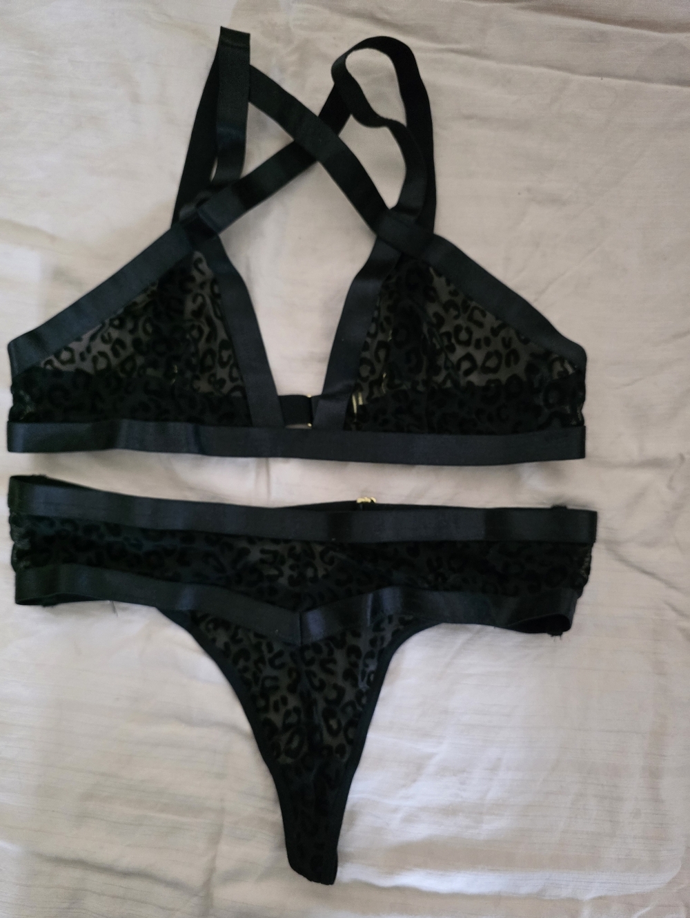 Black Sheer Leopard-Print Bralette & Thong Set